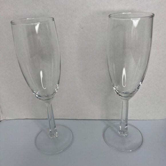 Pair Glass Champagne Flutes Hexagonal Stems (Set of 2) 6 oz 7.5 in - Picture 2 of 2